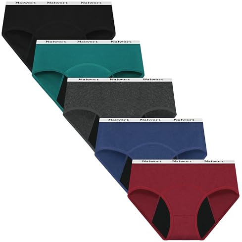 Nalwort Womens Period Underwear Menstrual Period Panties Postpartum Cotton Panties 5 Pack (as1, alpha, x_l, regular, regular, Color-01)