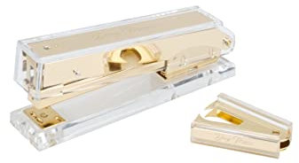 Dany Marcus Set Heftgerät + Heftklammerentferner, transparentes Acryl mit Metall in gold, Tacker für Heftklammern 24/6, heftet 25 Blatt