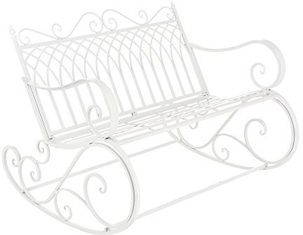 [en.casa] Panca a Dondolo da Giardino in Metallo Stile Vintage Panchina da Esterno a 2 Posti di Seduta con Schienale Decorativo e Braccioli Curvi 85x113x95 cm - Bianco