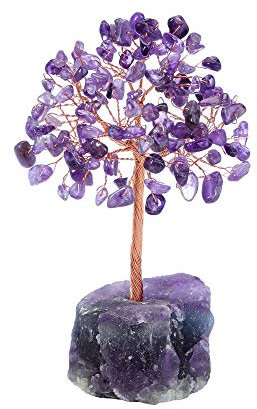 CrystalTears Amethyst Crystal Tree Natural Reiki Healing Crystals Gemstone Bonsai Money Trees Wrapped on Fluorite Crystals Stone Base Feng Shui Crystal Gift for Christmas Home Decor 4.7-5.1
