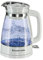Russell Hobbs Carafe Style 1.7L Cordless Electric Glass Kettle with white handle, lid & base and blue internal illumination (Fast boil, 3KW, Anti-scale filter, Pull off lid, unique glass spout) 26081