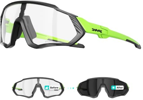 KAPVOE Occhiali da Ciclismo Fotocromatici, UV400 TR90 per Uomo Donna, MTB Strada