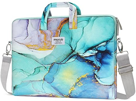 MOSISO Laptop Shoulder Bag Compatible with 17-17.3 inch Dell XPS/HP Pavilion/Ideapad/Acer/Alienware/HP Omen,Carrying Briefcase Sleeve with Belt Marble MO-MBH189