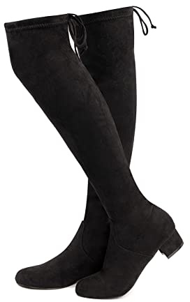 Hitmars Bottes Haute Femme Knee High Boot Femme Cuissardes Elastique Talon 2 Noir EU 38