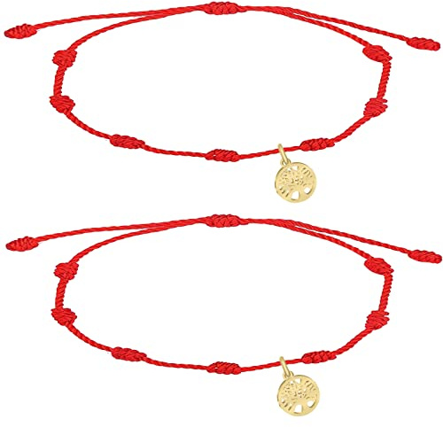 cotigo, Bracciale rosso a 7 nodi con amuleto in acciaio, fortuna e protezione, bracciale malocchio per coppia e amicizia, gioiello regolabile per donna e uomo