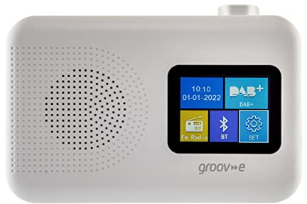 Groov-e Berlin DAB & FM Digital Radio - Colour Screen LCD Display - Built-In Alarm Clock & Bluetooth Connectivity - Mains or Battery Operated - Portable Radio - 60 Preset Stations - White