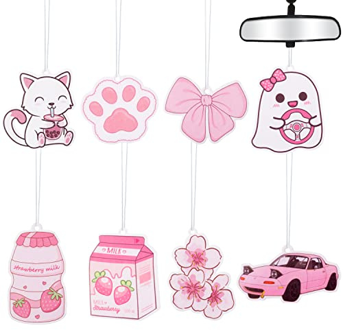 8Stück Kawaii Cute Auto Lufterfrischer Kawaii Nette Anhänger Auto Rückspiegel Zubehör für Auto Hängende Dekoration Auto Innenraum Rückspiegel Duft Ornament Weihnachtsfeier Geschenk für Jungen Mädchen