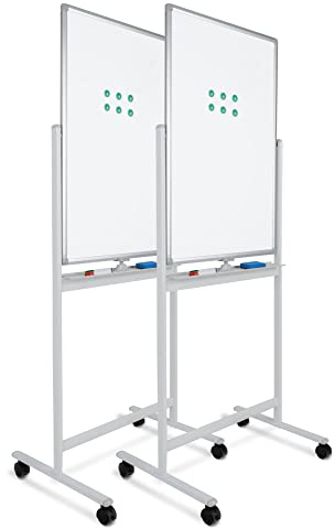 Pronomic WB-6090 Whiteboard 2x Set - Magnetisch, drehbar, beidseitig beschreibbar - Fläche: 60x90cm - Trocken abwischbar - Alurahmen - verriegelbar - Inkl. Markern, Magneten, Schwamm - Weiß