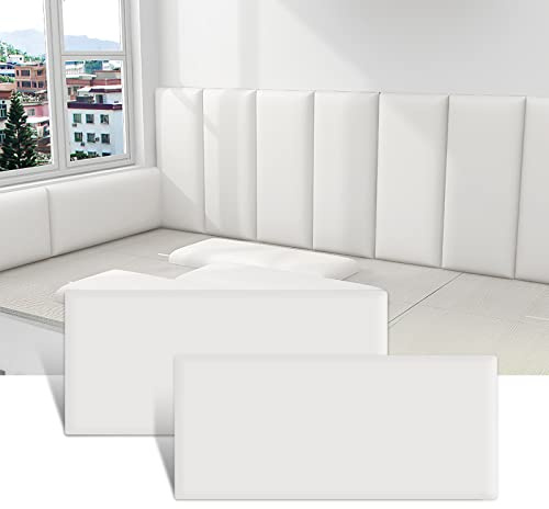 3D Anti-Collision Wall Padding for Kids, Peel and Stick Upholstered Wall Panels, Queen Headboard, Playroom Decorative Protection Wall Stickers, Pack of 2 Panels Sized 23.6” X 11.8” (White)
