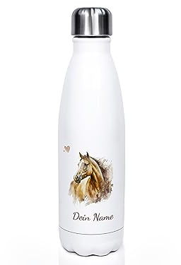 GRAZDesign Kinder Trinkflasche Pferd mit Namen personalisiert, für Pferde Mädchen, Geschenk zur Einschulung, Geburtstag, Weihnachten, Edelstahl 500ml