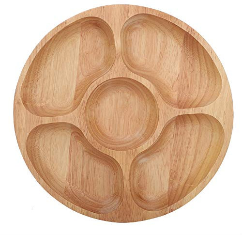 Dioche Teller, Teller, Holz, Runde Form, für Lebensmittel, Geteilter Teller, Dessert, Snack, Untergitter, Geschirr, Tablett (25 cm) (25CM)
