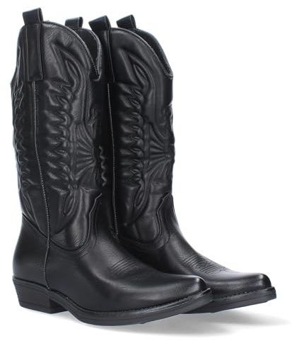 shoes&blues.es 78053-Bota de Tacon para Mujer, Comodos, con Bordado, Estilo Cowboy. Talla 38 Negro
