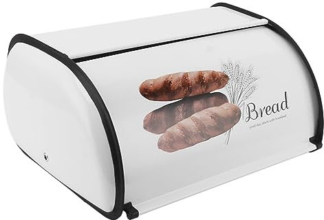 Tomotato Panera con Tapa Deslizante, Caja de Pan de Metal Blanco, Panera de Mesa para Guardar Pan, Contenedor de Almacenamiento Multifuncional para Cocina Casera