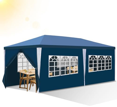 Izrielar Tonnelle de jardin étanche, 3 x 6 m, avec parois latérales et fenêtres, tente de réception pour fête, stand de marché, festival, marché aux puces et camping,bleu