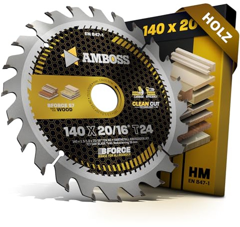 Lame de scie circulaire HM - 140 x 20 mm - 24 dents alternées - Pour bois sur batterie - Allround. AMBOSS WERKZEUGE® Lame de scie 140 mm + bague de réduction 16 20 mm. 140 x 20, 140 x 16 comp. Pour