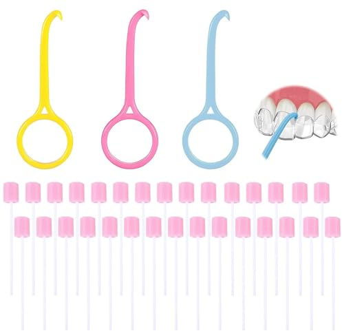 RTRTGS Aligner Removal Tool 3 pcs Unsichtbare Zahnentfernung Aligner,30 Stück Mundpflegestäbchen Neutral, Unsichtbare Zahnentfernung Aligner, Tragbare Mundschwamm Einweg