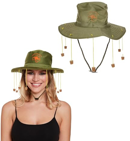 Lizzy Australian Cork Hat Outback Style Wide Brim Hat with Hanging Corks Fancy Dress Costume Accessory for Themed Parties Festivals Beach Events Novelty Explorer Hat