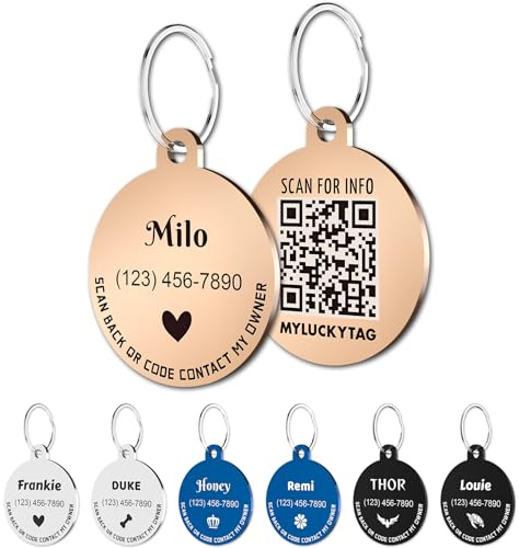 MYLUCKYTAG Personalisierte Haustier ID Tags Hundemarken - QR Code ID Tags - Haustier Online Profil - Senden Sie Haustier Standort Alert E-Mail beim Scannen