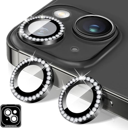 Kucheed Diamond Camera Lens Protector Compatible for iPhone 12/12 Mini, Bling Tempered Glass Camera Cover, Individual Automatic Alignment Metal Rings, Glitter Phone Lens Cover Film Stickers