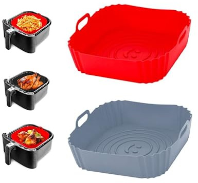 GRANZ Silicone Air Fryer Pot & Liners | 2 PCS Square Red Reusable Accessories Set for Ninja Air Fryer | Eco-Friendly Replacement for Disposable Paper Liners & Baking Mats