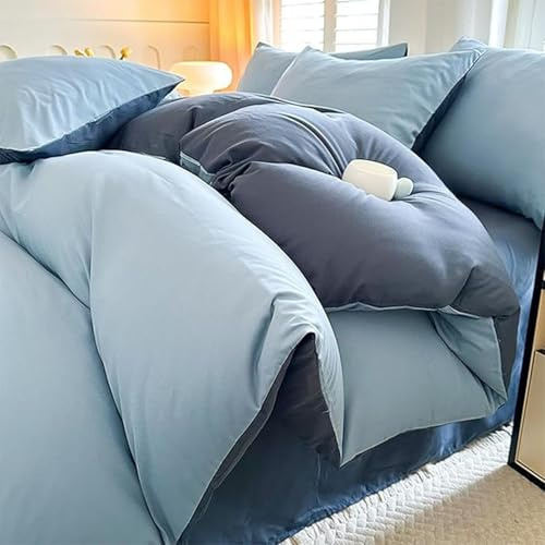 HAIBA Bettwäsche 150 x 200 cm Blau/Hellblau 100% Gewaschene Baumwolle Weiche und Angenehme Schlafkomfort