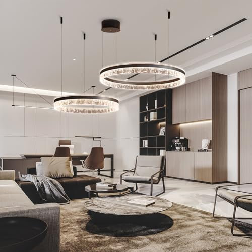 RuiRfh Modern Ring Pendelleuchte 120W LED Dimmbar Wohnzimmer Kronleuchter Mit Fernbedienung Schick Hängeleuchte Schlafzimmer Salon Esszimmer Leuchter Verstellbare Höhe Kombination Hängelampe braunes A