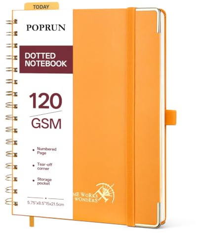 POPRUN Notizbuch A5 Dotted 120g/m² Notizblock Spiralblock Orange