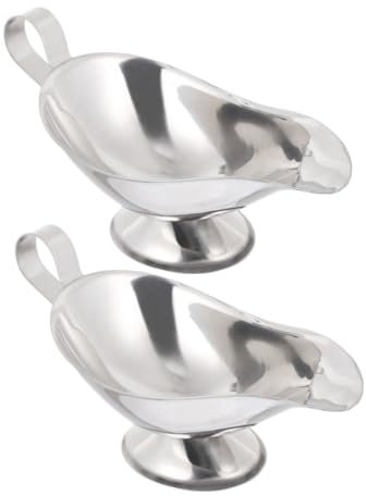 Hohopeti 2pcs Stainless Steel Gravy Bowls Spout 150ml Metal Sauce Boats for Serving Steak Pepper Sauce and Salad Dressings, Mini Gravy Pitchers for Western Cuisine