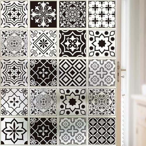 Fensterfolie Retro Schwarzes Muster Selbstklebend Fensterfolie, Uv-Schutz Fenster Rückstandsfrei Wärmedämmfolie Fenster Tönungsfolie, Gegen Hitze,Für Fenster Haus Büro