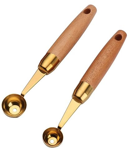 SHOWERORO 2pezzi Cucchiai Per Frutta in Inossidabile Con Manico in Legno Cucchiai Sfera Per Melone e Anguria Design Creativo e Pratico Per Cucina e Ristorazione