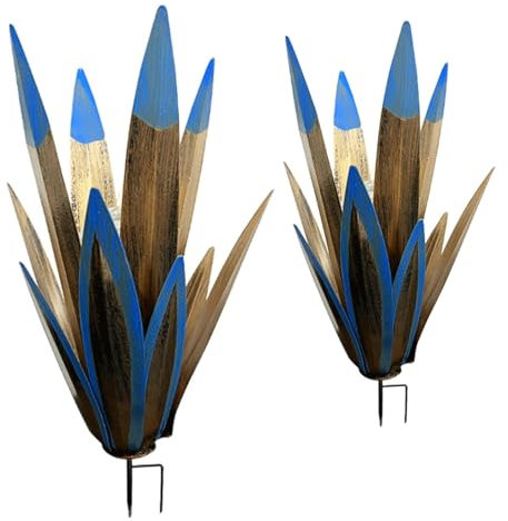 FBCAOZWT 2 pièces Fer Tequila Rustique Sculpture Jardin Statues Ornement métal Agave Plante Jardin Cour Art décoration Statue