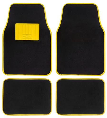 Tappetini in moquette universali, per auto, con talorena in gomma, bordo giallo, tappetini antiscivolo e lavabili anteriori, 45 x 65 cm, posteriori, 44 x 33 cm