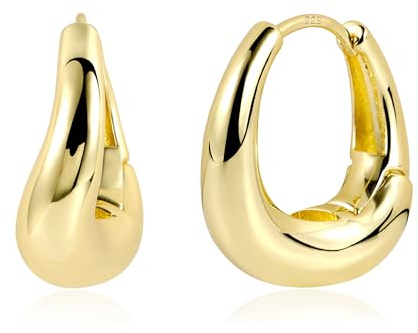 ALEXCRAFT Thick Wave Örhängen Gold Hoop Örhängen 14K Golden Earrings Dam Chunky Gold Hoop Örhängen för kvinnor Flickvän Mamma Flickor
