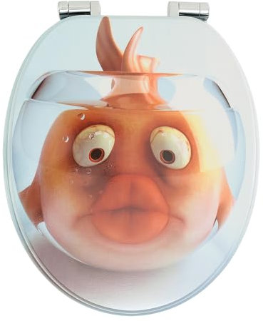 Toilettendeckel mit Absenkautomatik WC Sitz Toilettensitz WC Sitz passend für alle handelsüblichen WC-Becken einfache Montage Universal (Fisch)