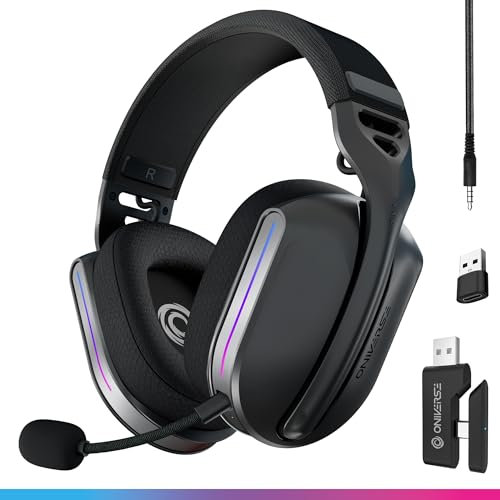 Oniverse Casque Gaming sans Fil Compatible PS5 PS4 Switch PC Mobile, Casque Gamer léger LED Faible Latence 2.4GHz ou Bluetooth, Batterie 33h, Son virtuel 7.1, Double Micro - Polaris (Noir)