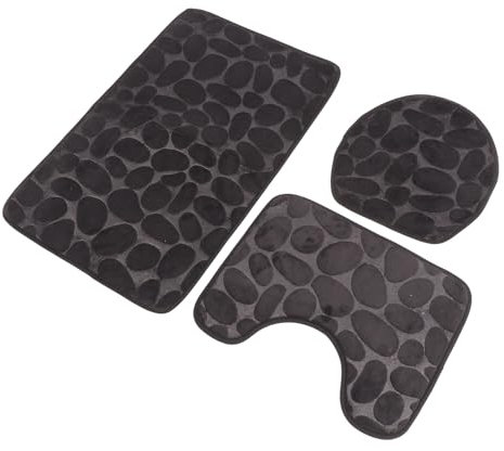 TEUOPIOE Toilettenvorleger, 3-teilig, Badezimmerteppich-Set, U-förmig, konturierter WC-Vorleger, Deckelbezug, Badematte, wasserabsorbierend, rutschfest, für das Töpfchentraining, (Black)