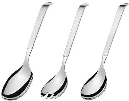 Amefa Ensemble de service 3 pièces en acier inoxydable : cuillère de service, grande cuillère à salade, grande fourchette de service à salade