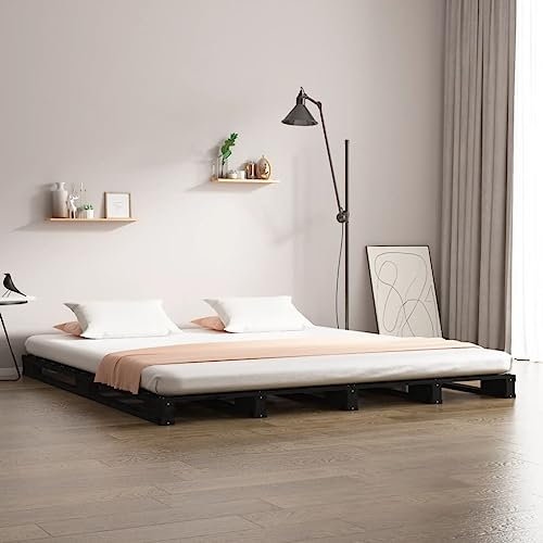 XGWKCNV Furniture Select - Palettenbett ohne Matratze schwarz Doppel Massivholz