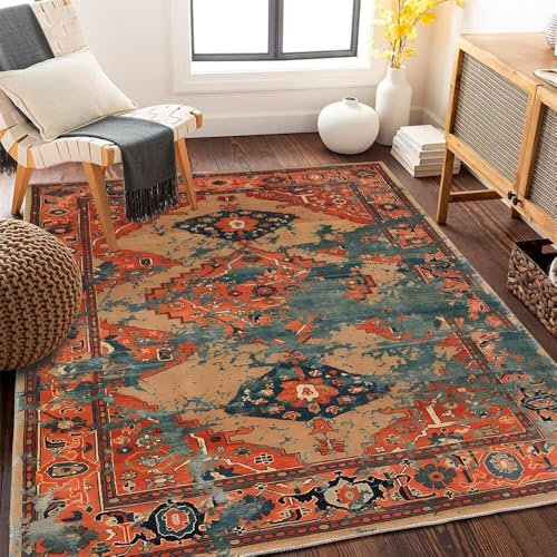 RUGMRZ Teppich XxlLäufer Flur rutschfest schmutzfangmatte waschbar 300x400CM Schallschutz orangeDekorativer mit Blauer Spritztinte im Blumendesign