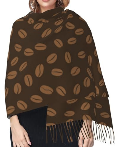 Hceaatb Damen-Schal, Kaffeebohnen, Pflanzenmode, Winter, warm, Kaschmirschal, Fransenschal, Schwarz , Einheitsgröße