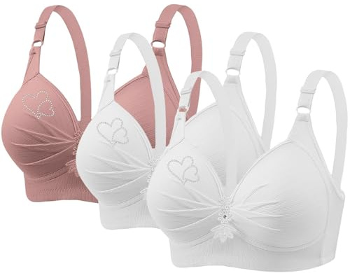 Nuaoxyeu 3 Pack Bras for Women Non Wired V Neck Bras Adjustable Strap Bralette Back Fastening Stretchy Tank Tops Cozy Breathable Push Up Brassiere Casual Underwear Seamless Full Cup Bras
