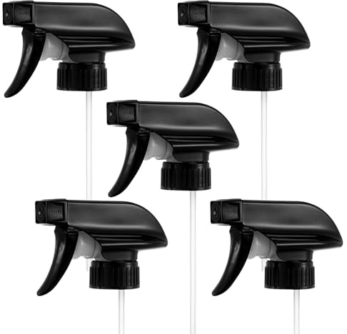 5Pk Universal Trigger Sprayer Heads – Adjustable Mist/Stream Nozzles for Standard Bottles, Cleaning & Gardening, Hair & DIY Replacement Tops
