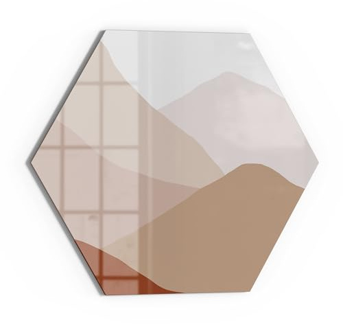 DEQOART Glas-Magnettafel | Sechseck 55x47,6 cm cm groß | Motiv Stille Bergessenz | Memo-Board aus Glas | Magnetboard inkl. Magnete, Stift & Tuch für Küche & Büro | Tafel beschreibbar