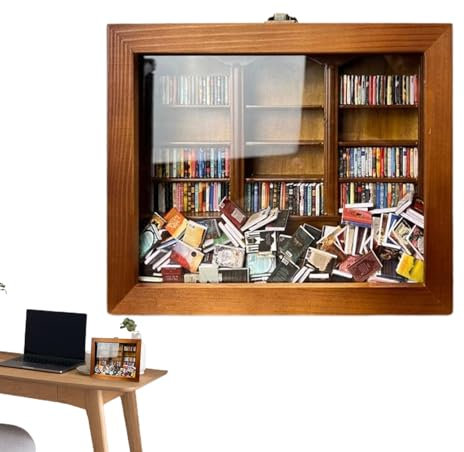 Libreria in miniatura in legno a forma di casetta con scaffalatura per libri in miniatura