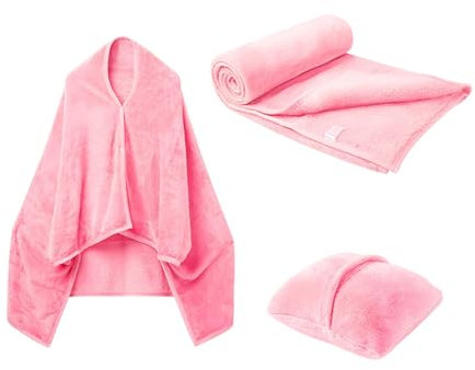 Coperta da viaggio per aereo compatta - Combinazione di cuscino di lancio per aereo da viaggio leggero, copertina di cappotto per adulti portatili, coperta di aereo in flanella morbida per viaggi