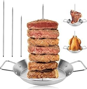 Kebab Spike Vertical with 3 Sizes Spikes, Vertical Kebab Skewer Stand Stainless Steel Chicken Skewers, Hanging Kebab Skewer Stand Metal Skewers for Kebabs, Whole Chicken, Steak, Fish, Sausage