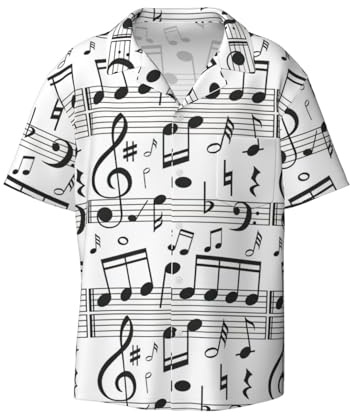 Yyoretp Herr musik noter tryck Hawaiian vardaglig kortärmad skjorta för män button-down semester strand skjorta, Svart, XL