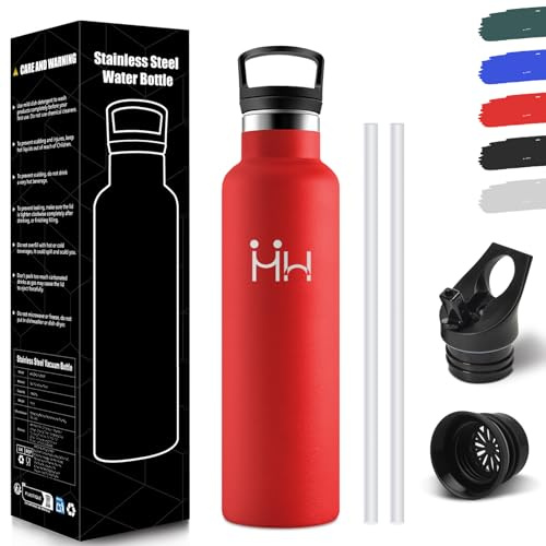 HoneyHolly Trinkflasche 750ML, BPA-Frei, Trinkflasche Edelstahl, Auslaufsichere Isolierflasche Doppelwandig, Wasserflasche Edelstahl, mit Strohhalm, Thermosflasche Kohlensäure Geeignet