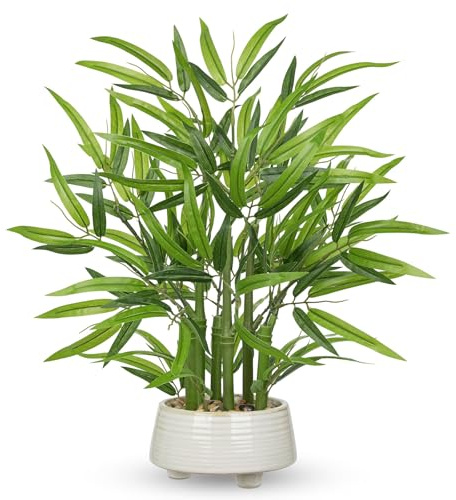 Arborus Bambus Pflanze Künstlich im Topf aus Keramik 50 cm Kunstpflanzen Grünpflanze Bambuspflanze Zimmerpflanze Bambusbaum Tischdeko Modern Deko Asiatische Wohnzimmer Schlafzimmer Esszimmer Küche