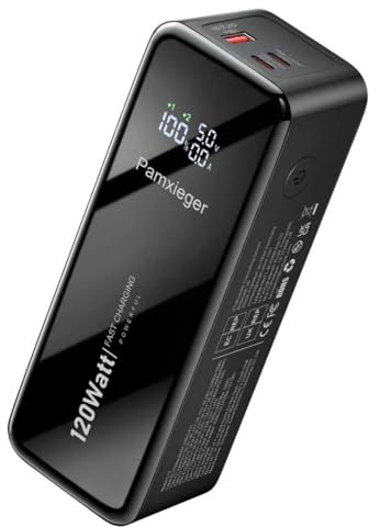 Pamxieger Laptop Power Bank, 27,000mAh Portable Charger with 120W USB-C Ports for Multi-Device Charging, with LCD Display für Smartphone Tablets und mehr For Smartphones and More